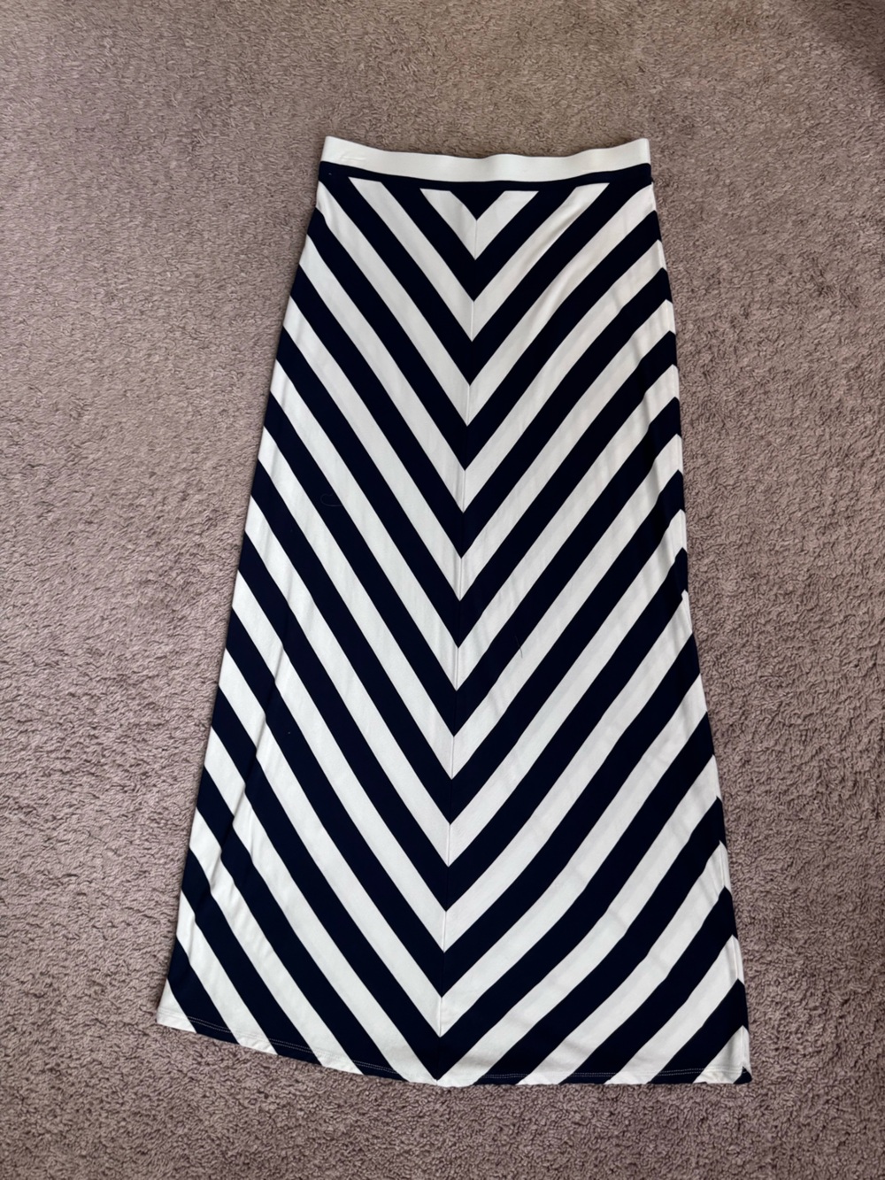 Loft Petite Navy and White Chevron Midi Skirt